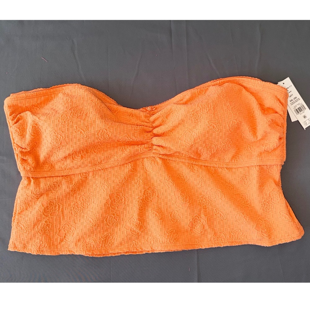 Strapless Bikini Swim Top Celebrity Pink Rose Jacquard Longline Peach Orange XXL